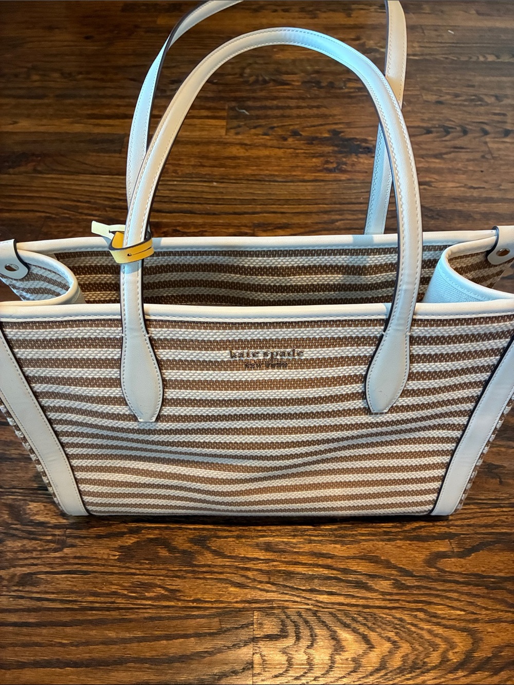 kate spade Striped Canvas Tote in White and Brown